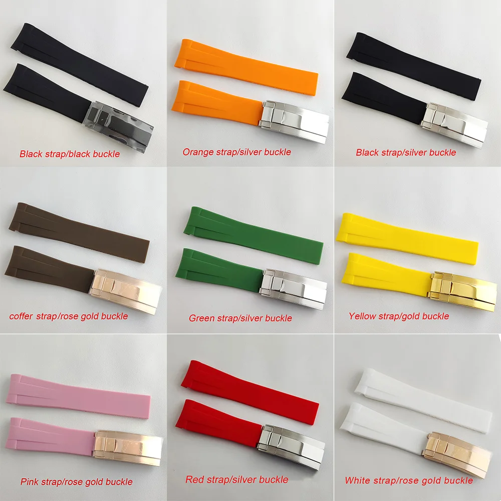 

20 мм, резиновый ремешок с черным, синим, изогнутым концом, ремешок, браслет, подходит для NH35 водонепроницаемые часы с силиконовым корпусом