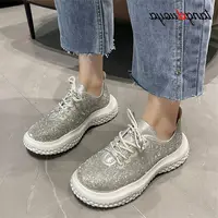 Rhinestones sneakers women Round Toe Platform Sneakers casual sports shoes women lace up White black running shoes Basket Femme