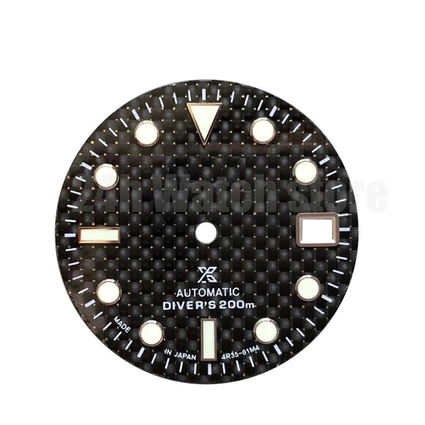 Enlarge Carbon fiber Dial Watch modified 29mm assembly Japan nh35 automatic movement single calendar window seiko Watch
