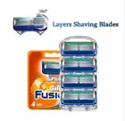 Бритвенные лезвия 4 шт.лот отличного бритья, 5 слоев, совместимы с Fusion для мужчин, уход за лицом или Gillette Mache 3