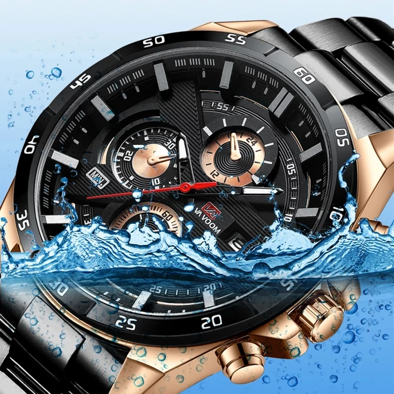 

VAVA VOOM Hot Sell Men Quatrz Watch Sport Mens Watches Top Brand Luxury Waterproof Full Steel Quartz Clock Men Relogio Masculino