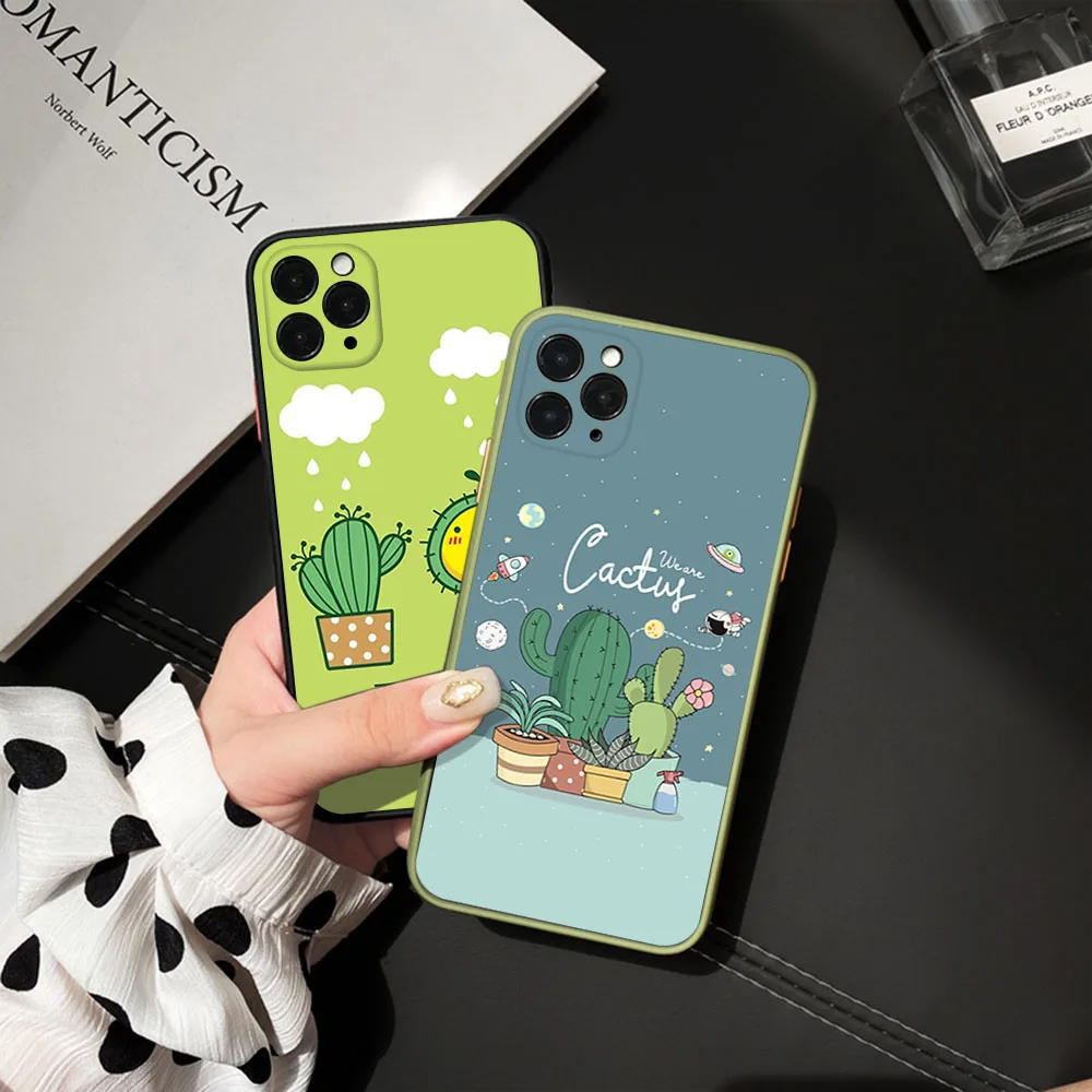 Для iphone 16 15 Pro 14 13 12 Mini 11 7 8 Plus XS Max XR Tropical Cactus Plants Мультяшные матовые полупрозрачные