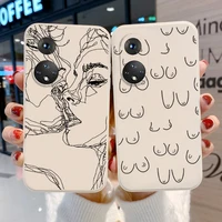 kiss line drawing case for honor 8a 9x case huawei p30 lite p40 pro y9 y6 prime 2019 p smart z funda honor 50 nova 5t soft cover