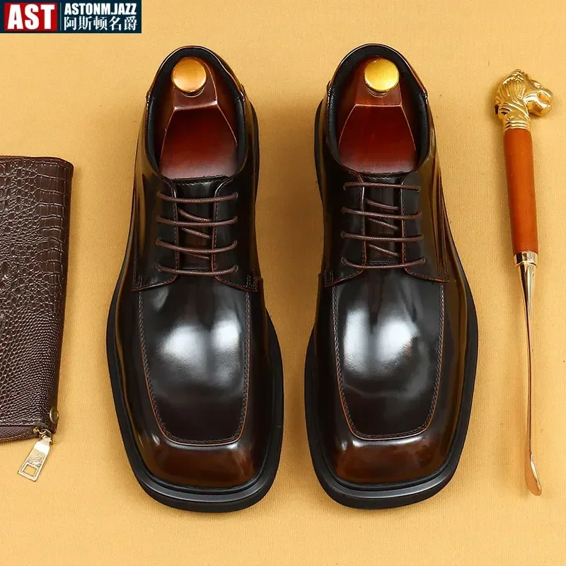 Мужские модельные туфли из лакированной коровьей кожи роскошные - Цена: 7829