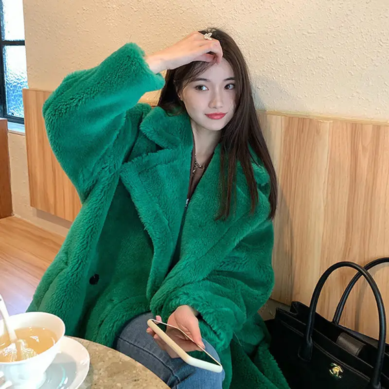 

Elegant Long Winter Genuine Fur Coat Women Fashion Plush Fur Coats Loose High Quality Thick Warm Real Fur Jackets Overcoat E674