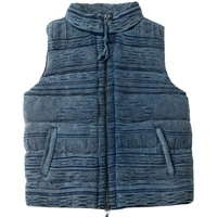 japanese retro fashion blue dye washed knitting wool cotton thickening vest stand collar cotton jacket coat male
