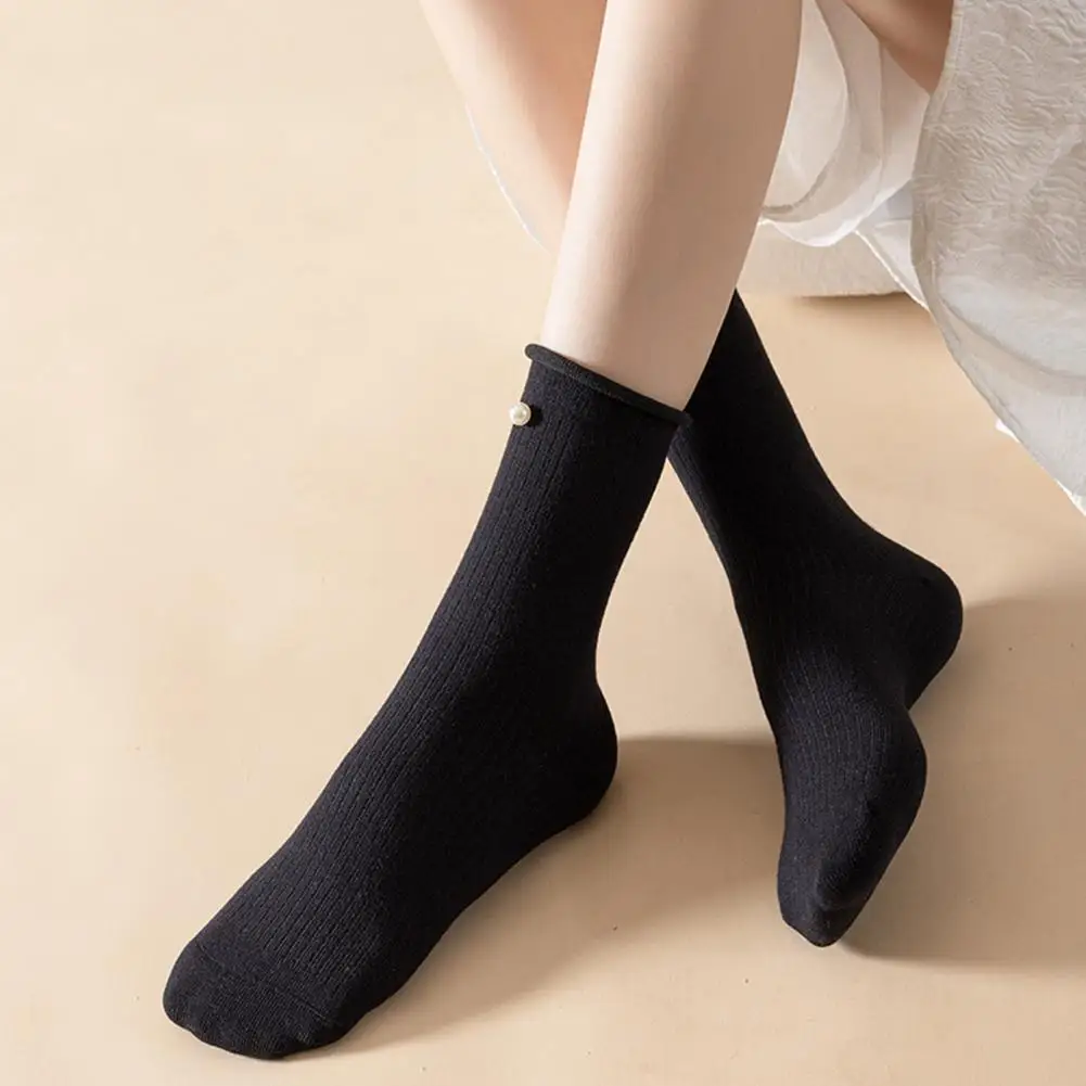 

Student Socks Stretchy Breathability Women Pearl Good Stretch Socks