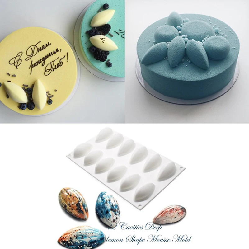 

New 12 Fondant Mold Cavity Silicone Cake Form Quenelle Shaped Mould Mousse Cake Chocolate Decorating Tools Baking Pan Tray