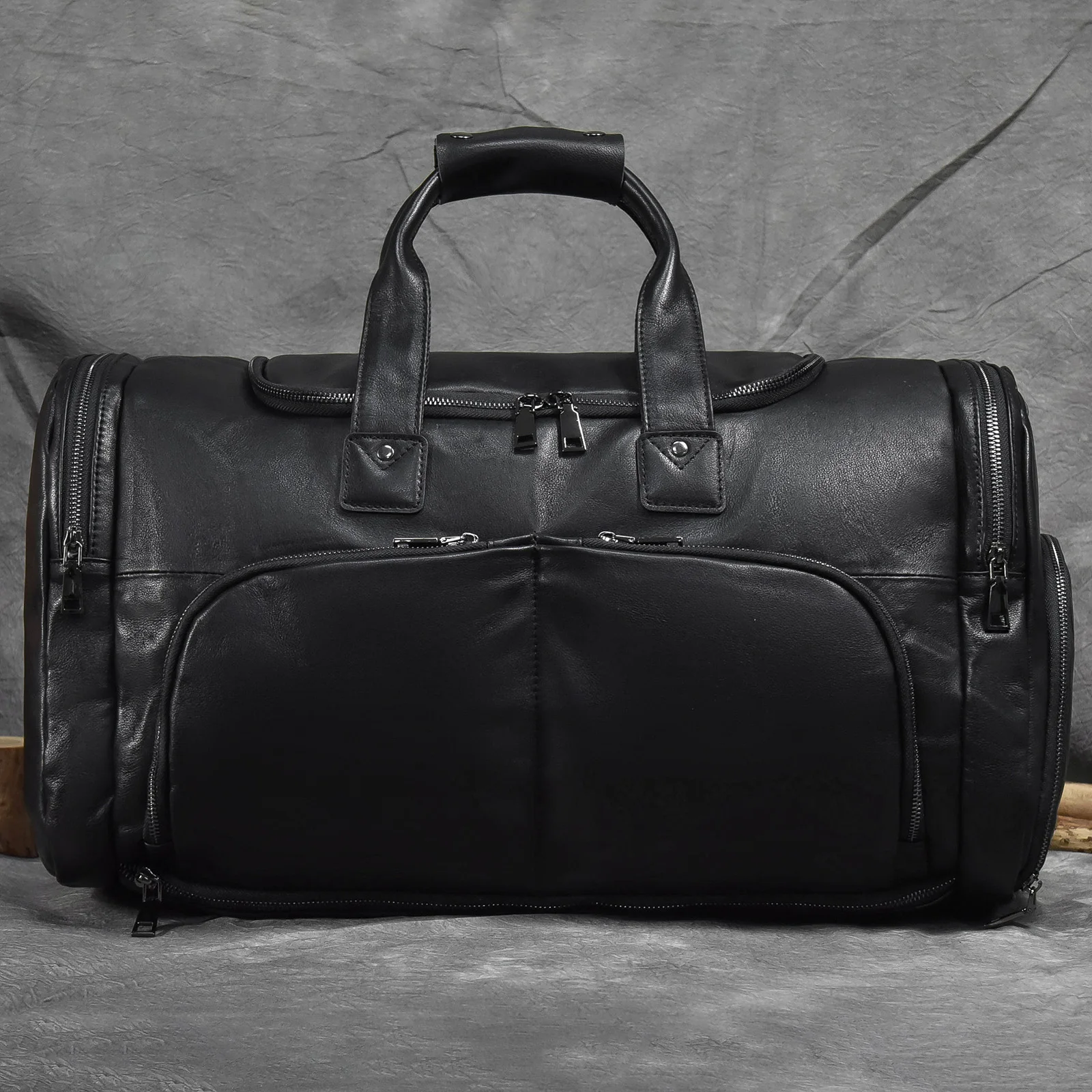 Leather Travel Bags For Business Trip Handbag Black Luggage Bag With Shoes Pockets Men Nappa Cowhide Shoulder Messenger Bag