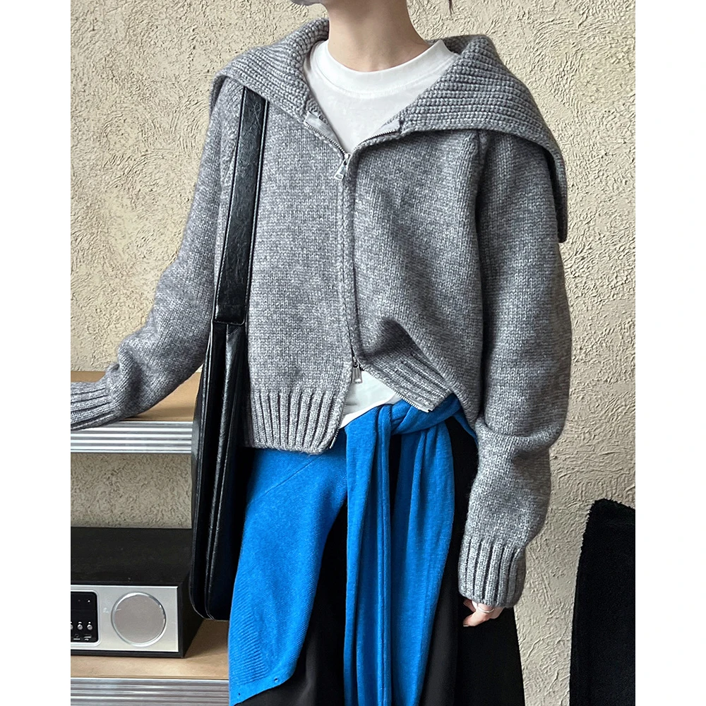 2024 новый женский свитер с матросским воротником длинный рукав молния дизайн