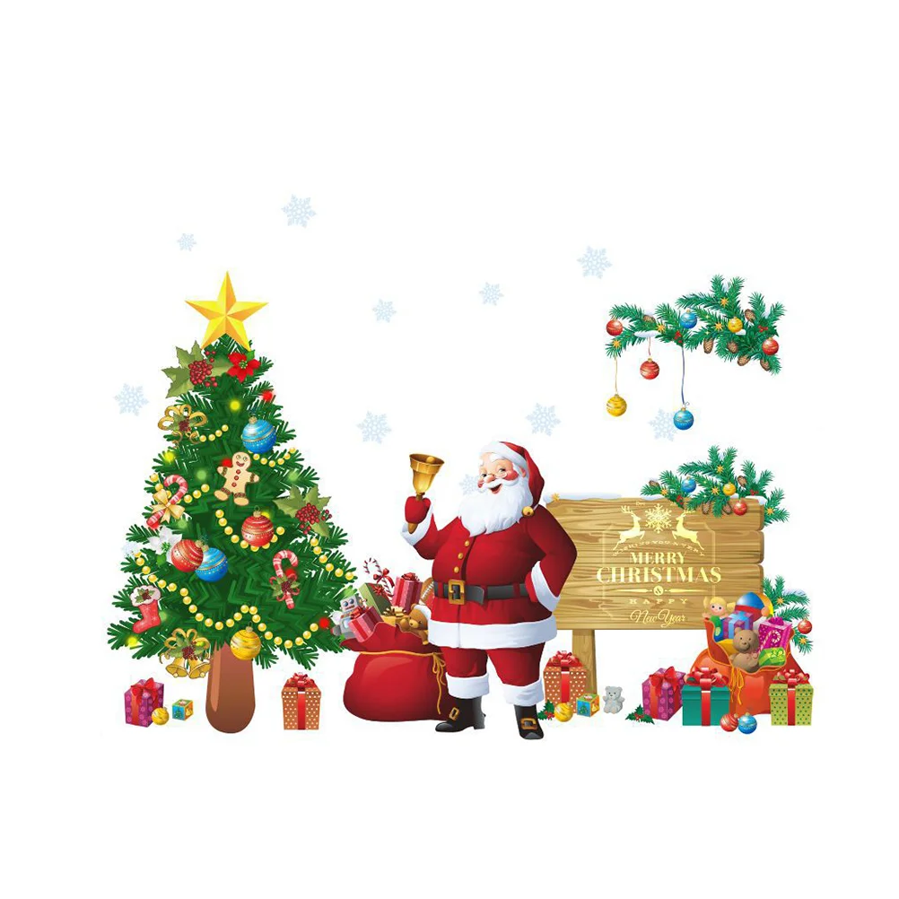 

Christmas Wall Sticker Stickers Removable Pvc Decals Merry Window Santa Tree Claus Clings Decoration Background Room Livingxmas