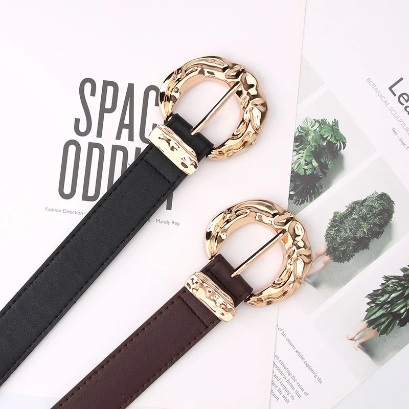 

PU Leather Belt for Women Fashion Round Buckle Adjustable Simple Waist Belts Jeans Dress Luxury Brand Invisible Girls Waistband
