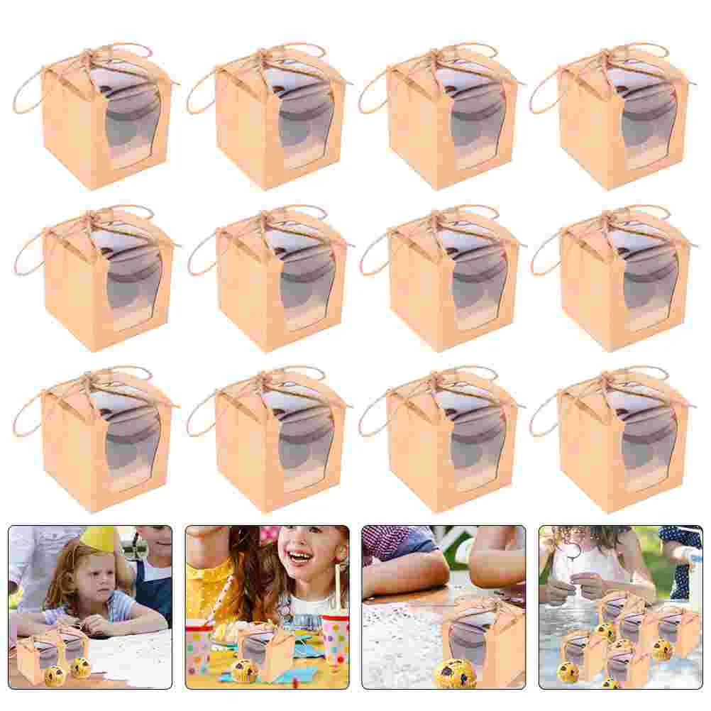 

Box Boxes Paper Cupcake Cake Container Gift Packaging Dessert Muffin Pastry Kraft Packing Window Single Carrier Bakery Baking