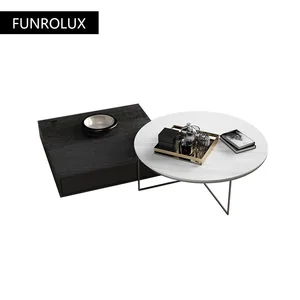 Simple size combination square tea table home modern light luxury stainless steel creative round rock plate coffee table