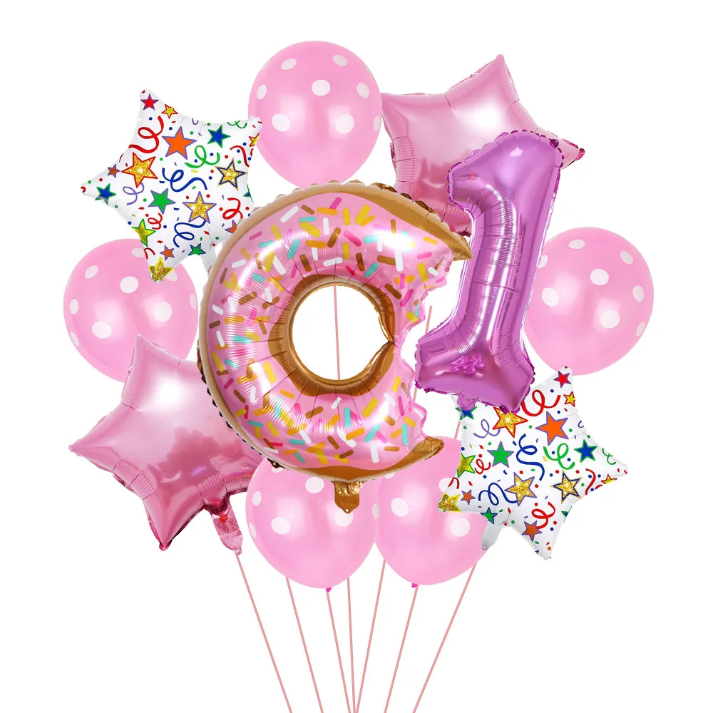 

11Pcs Pink Chocolate Donut Candy Helium Balloon 123 Years Happy Birthday Party Decoration Children's Day Girls Baby Shower Decor