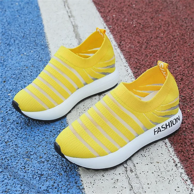 Summer Women's Wedge Shoes Knitted Mesh Sneakers Inner Raised Platform Women's Shoes 2022 Fashion Outdoor Leisure Walking Shoes