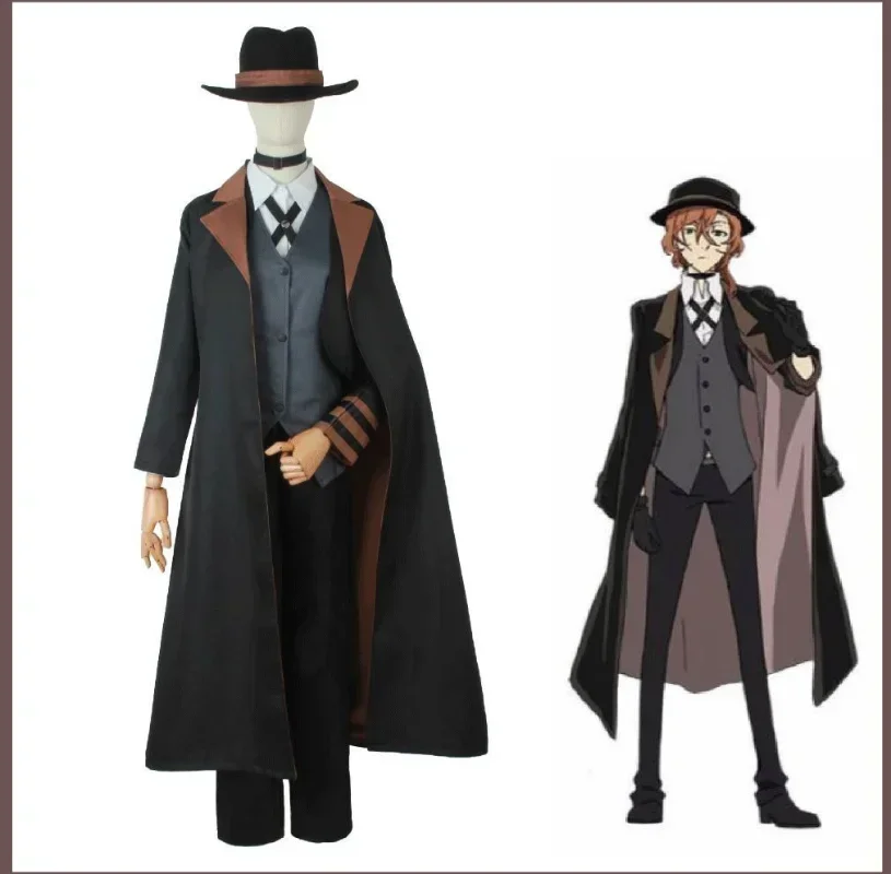 Bungou Stray Dogs Pria Wanita Nakahara Chuuya Kostum Косплей Topi Парик Celana Jaket Sarung Tangan Perempuan Setelan Pakaian Anime