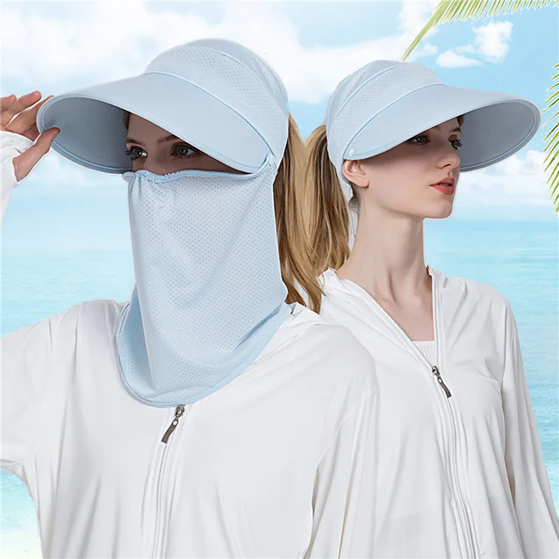 

Summer Women Neck Cover Hat Lady Wide Brim Sun Cap Anti UV Foldable Female Casual Outdoor Sport Hiking Ponytail Hat For Women