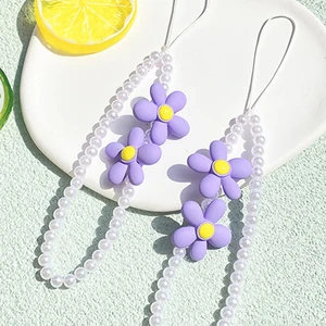 New Mobile Phone Anti-Lost Strap Lanyard Ins Trendy flower Pearl Soft Pottery Rope for Cell Phone Case Hanging Cord