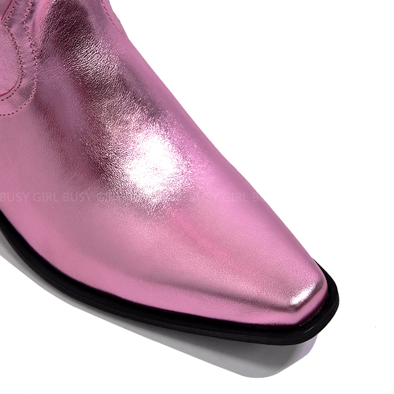 Pink embroidered solid color net red with the same western cowboy boots 43 size white mid-tube rider boots