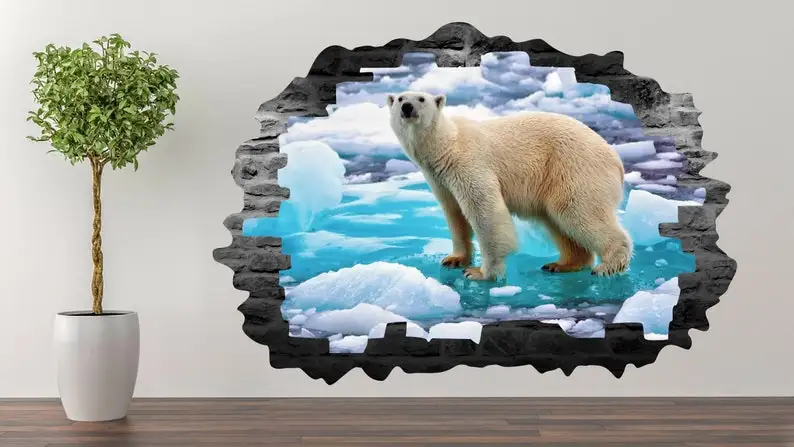 

Polar Bear Wall Decal Art Decor 3D Smashed Sticker Poster Room Mural A-289