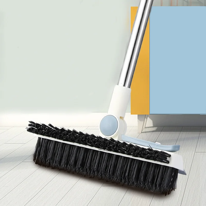 

Щетка для мытья полов 3-в-1, щетка для очистки канавок, скребковая щетка с длинной ручкой, жесткая швабра для метлы 180 ° Вращающаяся щетка для чистки ванной комнаты