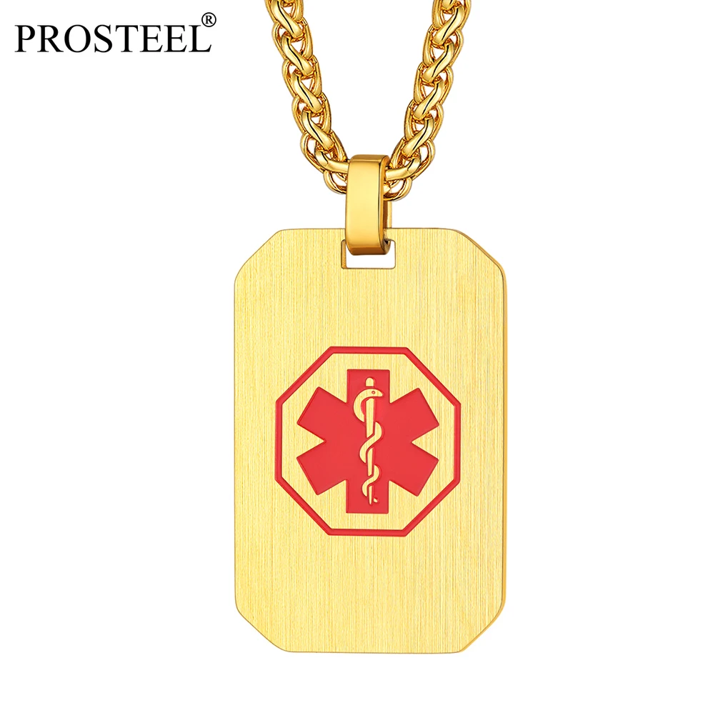 

PROSTEEL Men Women Personalized Medical Alert ID Necklace Free Engrave Stainless Steel Dogtag Gold/Black Color PSP3964