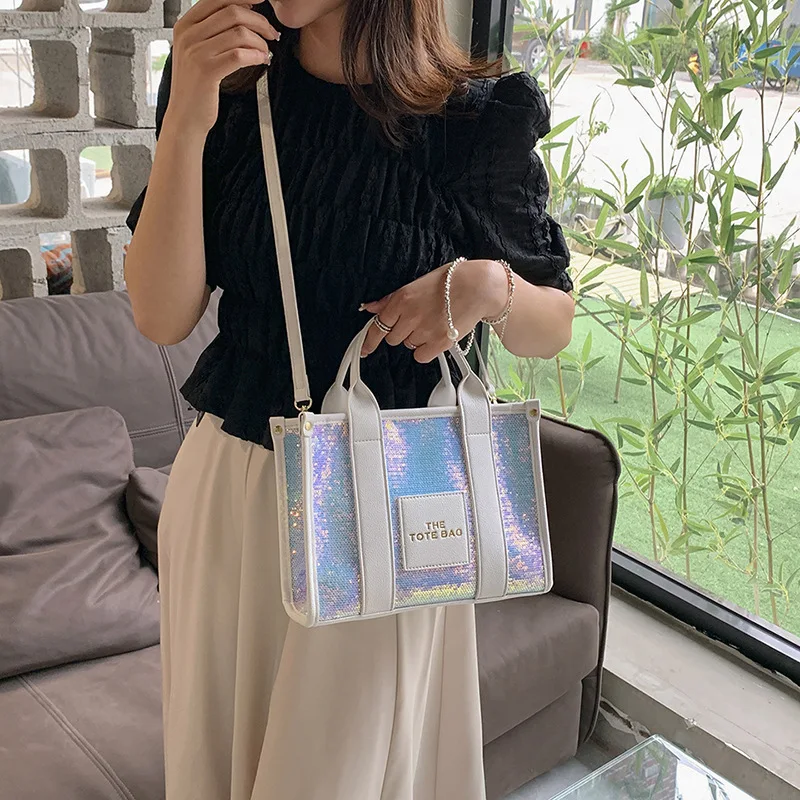 Sequin Casual Tote Bags for Women 2023 New Fashion Leather Large Handbag Letter High Quality Commuter Luxury Shoulder Bag Woman