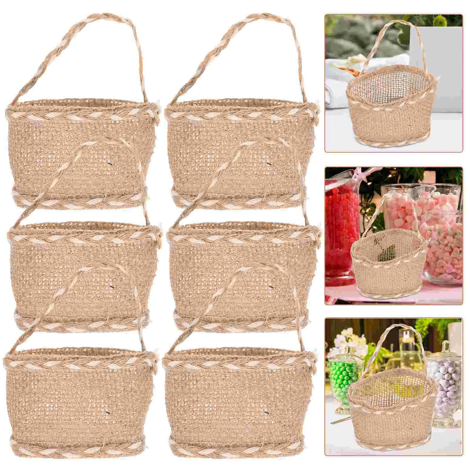 

6 Pcs Food Woven Basket Storage Candy Mini Baskets Favors Hand Picnic Manual Wedding Handle