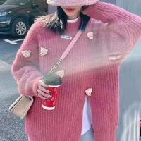 slit cute bear knit sweater round neck loose pullover sweater 2022 new college style jacket female fashion harajuku japanese