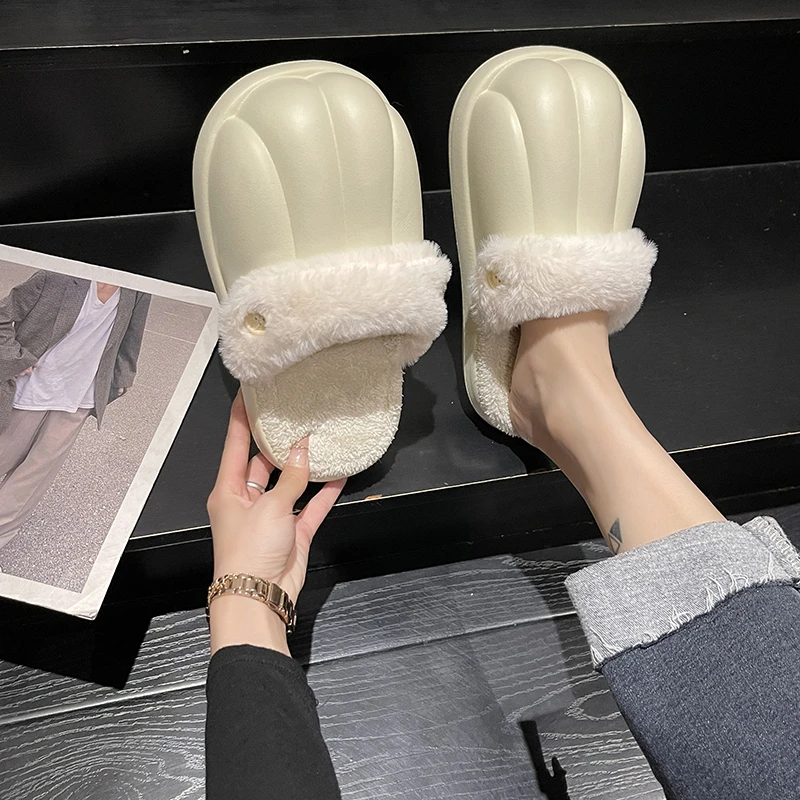 

Winter Women Slippers Warm Plush Plus Size Waterproof Home Comfortable Ladies Casual Flats Couple Female Indoor Footwear 2022