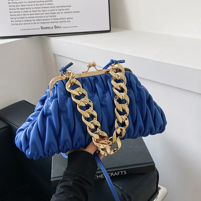 

2023 NEW Brand Designer Clip Crossbody Bags For Women Party Evening Dress Clutches With Thick Chain Ladies Messenger Bag Female