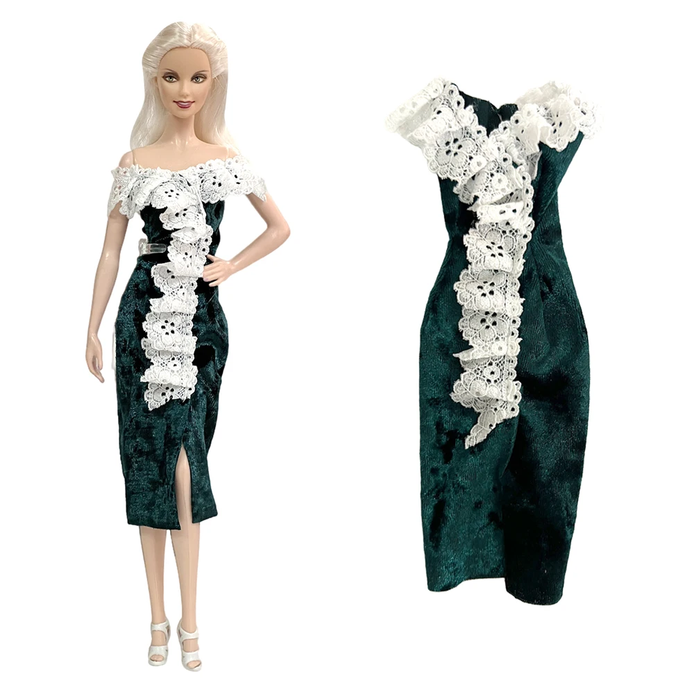 

NK Official 1 Pcs Elegant Dress Cute Doll Noble White Lace Dress Green Sexy One Piece Dress For Barbie Doll Toys