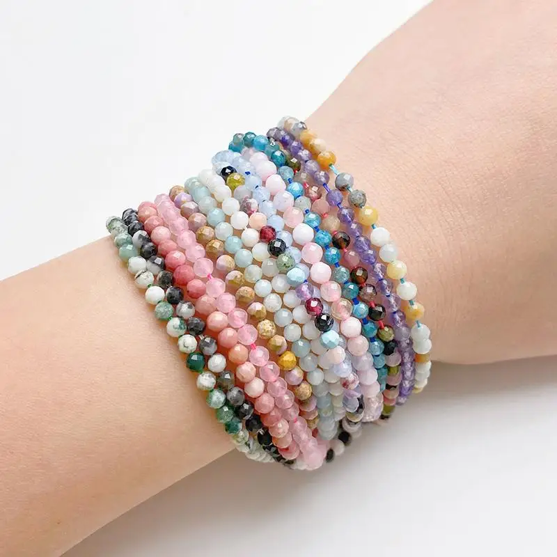 40pcs/Lot 3mm Colorful Natural Stone Faceted Bead Loose Spacer Beads for Women Jewelry Making DIY Bracelet Necklace Accessories