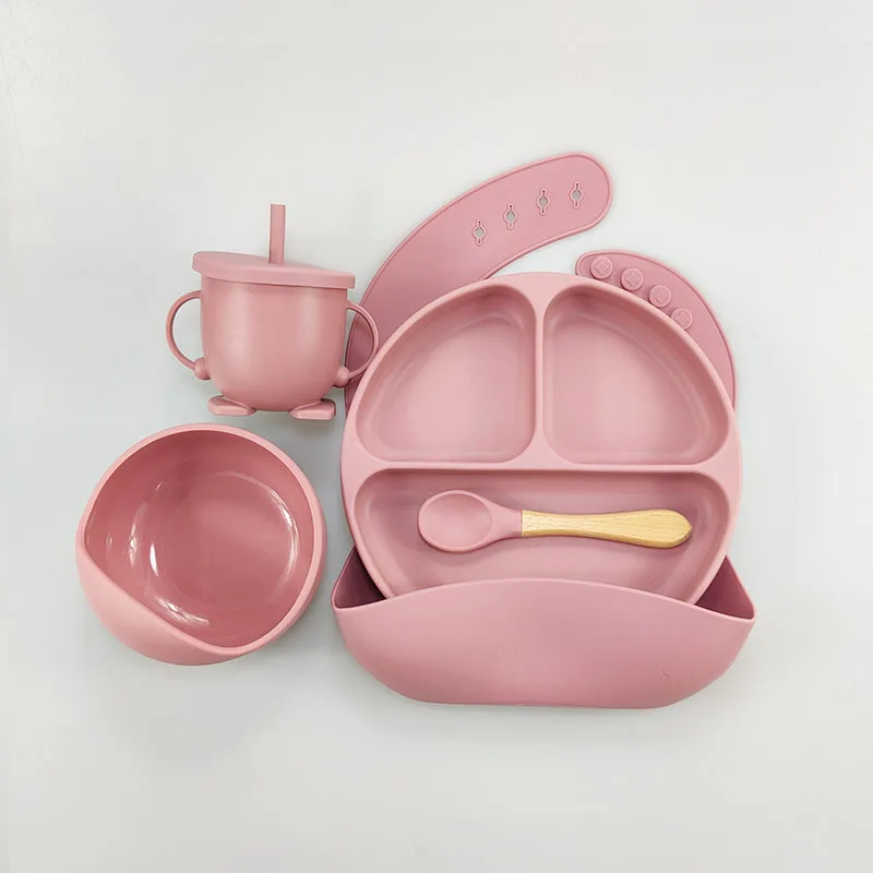 

Silicone children's tableware set baby feeding complementary tableware eating bibs ins baby complementary suction cup bowl spoon