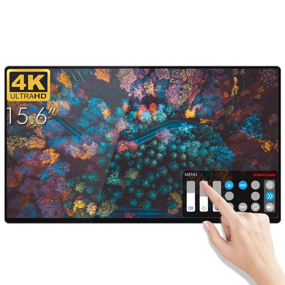 

Sibolan portable auto rotating 4k touchscreen 15.6 inch gravity sensor bezeless touch osd menu usb type-c