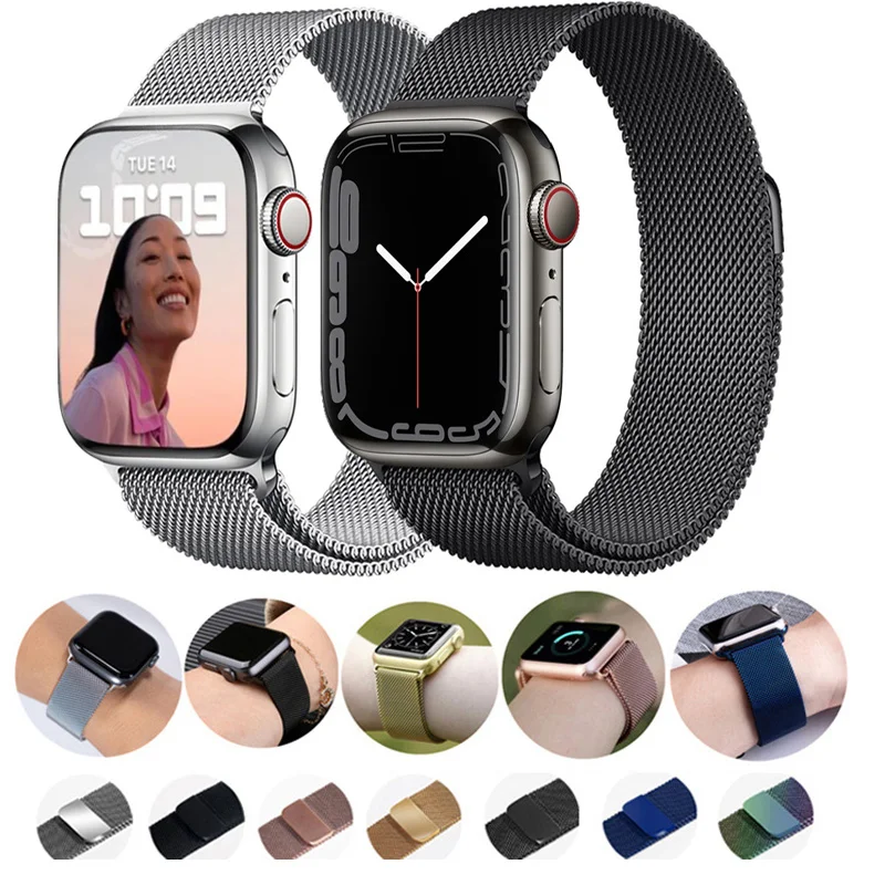 Strap For Apple watch band 44mm 42mm 45mm 41mm 38mm 40mm stainless steel Metal bracelet milanese loop iWatch Series 7 6 SE 5 4 3