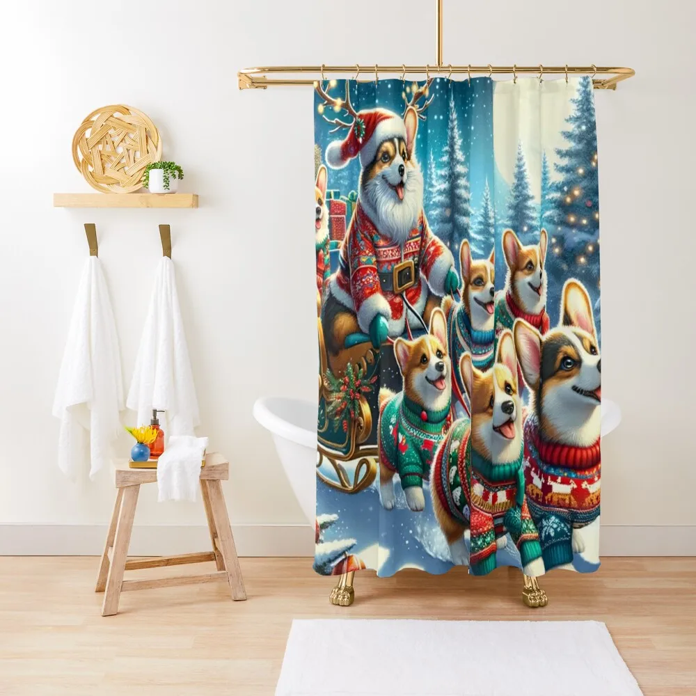 Санта-Лпапы и веселый корги команда занавеска для душа элегантный декор ванной