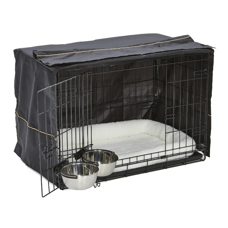 MidWest Homes For Pets Dog Crate Starter Kit | 1 Double-Door iCrate, 1 Pet Bed, 1Crate Cover & 2 Pet Bowls,  Medium 30