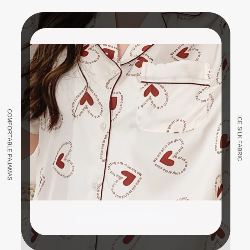 New Pajamas Women's Summer Short-sleeved Trousers Suit Home Service Comfortable and Breathable Loungewear with Turn-over Collar