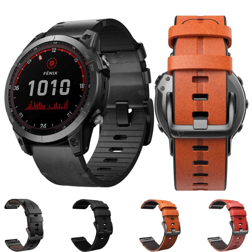 Кожаный ремешок QuickFit 22/26 мм для Garmin Fenix 8 51MM E 47MM 7X 7 Pro 6X 6 5X 5 Plus Tactix Enduro 3 2 Band