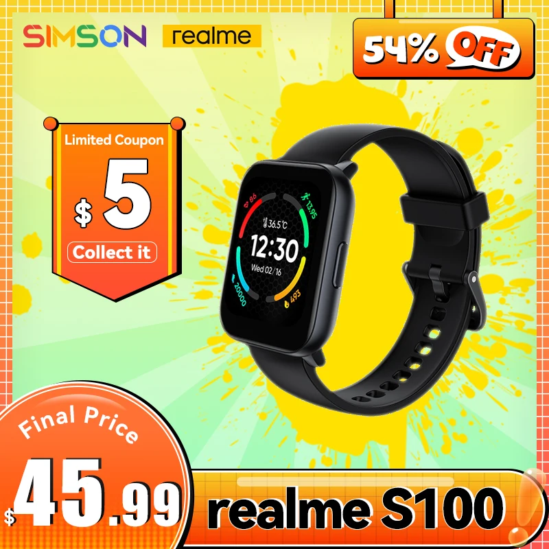 

realme S100 Smartwatch 1.69" Color Display Blood&Oxygen Monitor 24 Modes 12-Day Battery Life IP68 Water-proof Sport Smart watch