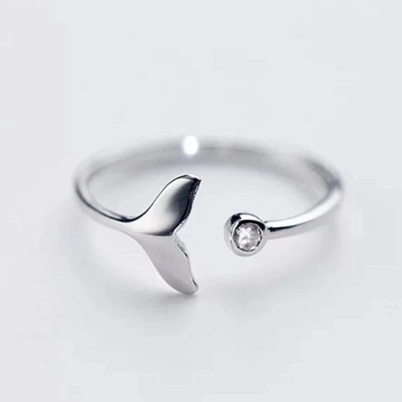 

Boho Jewelry Trendy Silver Color Mermaid Tail Cuff Ring For Girls With Sea Whale Fish Tail Bague Shell Rings Romantic Gifts