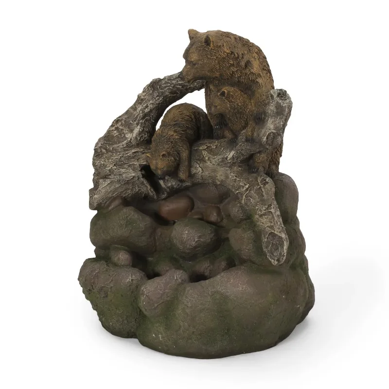 

Adrian Outdoor Bear Family Fountain, Light Brown and Moss