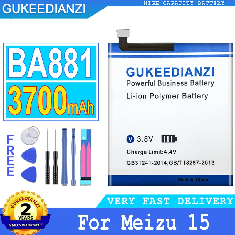 

3700mAh 100% New Originnal GUKEEDIANZI High quality Battery BA881 For Meizu 15 M881M/M881Q Big Power Bateria with free tools