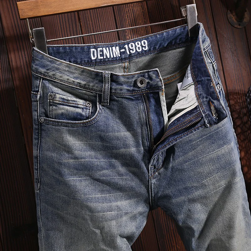 Fashion Designer Men Jeans High Quality Retro Blue Elastic Slim Fit Ripped Jeans Men Stretch Trousers Vintage Denim Pants Hombre