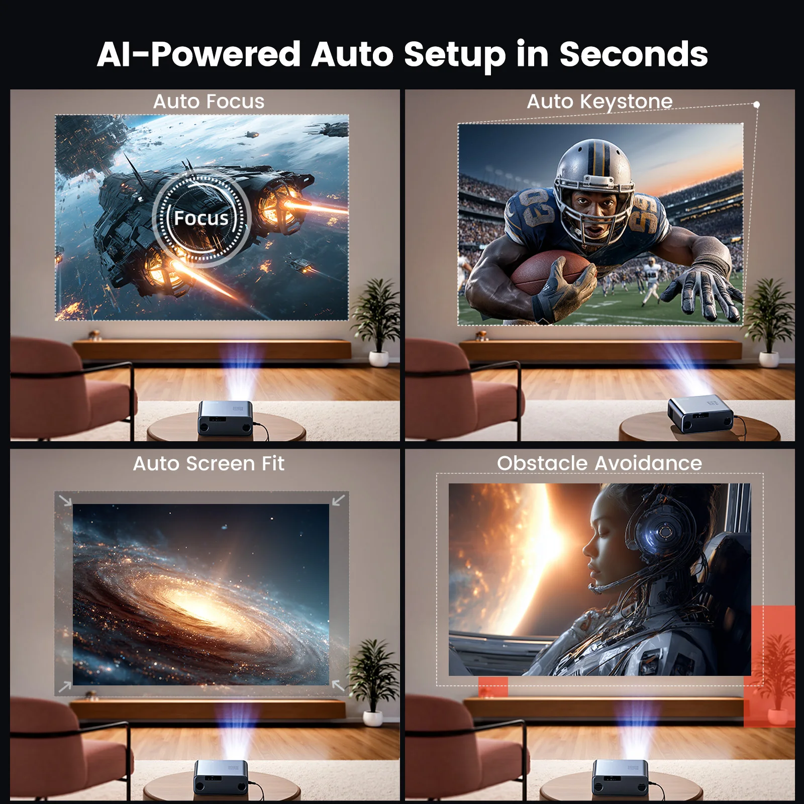 Фото Проектор Wimius G1 45000lumens 4K Smart с системой Google TV, автофокусом, Wi-Fi, высоким качеством Full HD 1080P для домашнего кинотеатра и просмотра фильмов №5