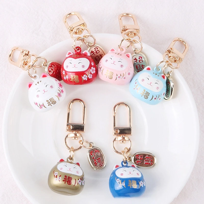 

Ceramics Maneki Neko Car Keychain Amulet Lucky Cat Car Backpack Keyring Best Friend Charms Pendant Couple Gift Keychain