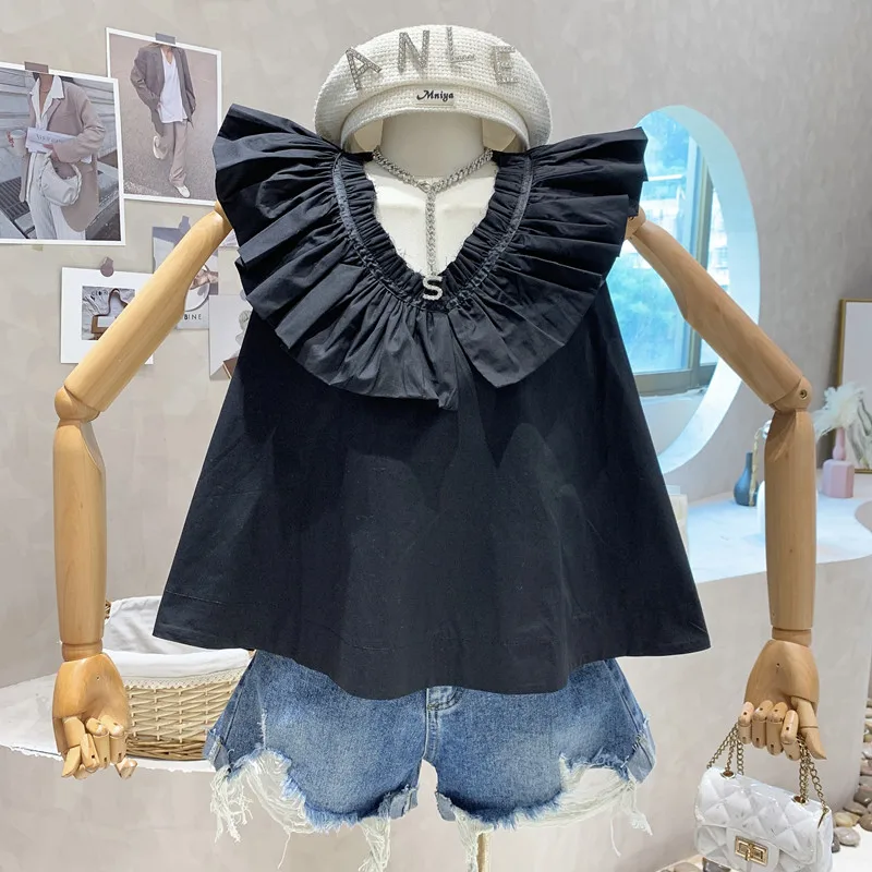 

Niche Design New Women's Clothing 2022 Summer Doll Neck A-line Loose V-neck Thin Shirt Top Blusas Mujer De Moda 2022