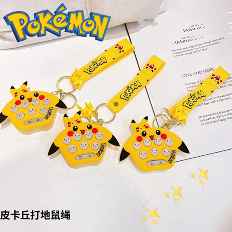 

Tomy Pikachu Decompress Leisure Toys Groundhog LED Anime Figure Model Key Buckle Schoolbag Decoration Kawaii Children's Gifts